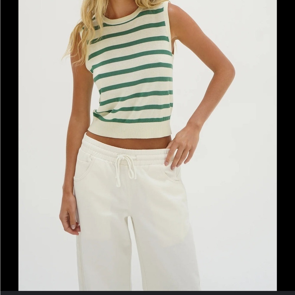 NEW LNA clothing Marleigh stripe tank top green and cream size xsmall
